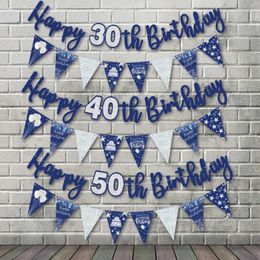 Party Decoration Happy Birthday Banner Dark Blue Garland Banners Pulling Flags DIY 30th 40th 50th 60th Supplies Decor Gift