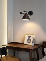 Wall Lamp Product Black Robotic Arm Round Wood Color Classic Simple Lightings For Home Bedroom Sconce Light