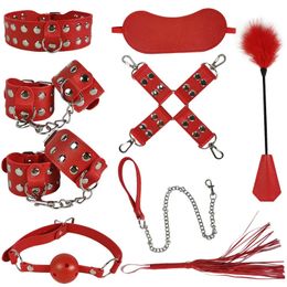 BDSM Set Toy Sex Handcuffs for Couple Adult Kit Bdsm 9PCS/set Blindfold Strapon Bed Bondage Sexual Handcuffs Sexy Accessories 18 240130