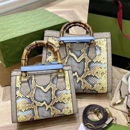 Bamboo Handbag Tote Bag Shopping Handbags Purse Crossbody Bags Python Pattern Square Wallet Pair Two Shoulder Straps High Quality302g