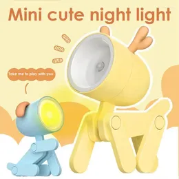 Night Lights Mini Led Light Cartoon Cute Dog And Deer Shape Table Lamp Decoration Study Reading Desktop Folding Bracket