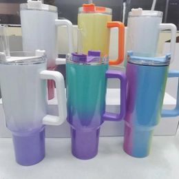 Water Bottles 40oz Rainbow Paint Mug Tumbler With Handle Stainless Steel Portable Coffee Insulated Cup Lid Straw Travel Car Bottle