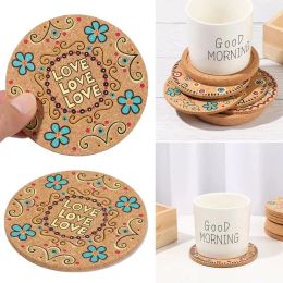 Round Natural Cork Coasters Heat Resistant Patterned Mats Anti-Scalding Cork Coaster Tabletop Protection Drink Coasters 0202