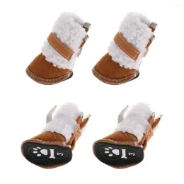 Dog Apparel 4pcs Winter Pet Shoes Cute Puppy Anti-Slip Soft Fleece Snow Boots