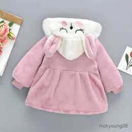 Girl's Dresses 2Pcs/Set Cute Rabbit Ear For Baby Girl Winter Warm Thicken Children Jacket Trend Lovely Kid Cotton Coat Toddler Clothes Overcoat