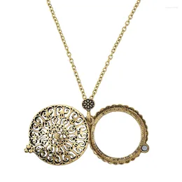 Pendant Necklaces Antique Design Hollow Carving Carved Flower Magnifying Glass Link Chain Necklace Fashion Women Girls Jewelry Gift