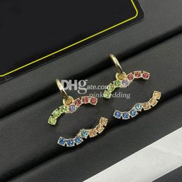 Trendy Multicolor Stud Chic Diamond Earrings Double Letter Party Earrings Anniversary Gift With Box