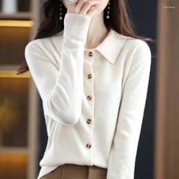 Women's Knits Spring And Autumn V Collar Sweater Knitted Shirt With Loose Long-Sleeved Non-Cashmere Cardigan Temperament Lapel Jacket