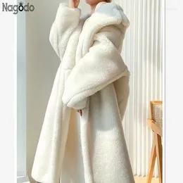 Women's Fur 2024 Wool Blend Long Teddy Bear Coat Winter Women Thicken Warm Faux Female Jacket Casual Loose Oversize Outwears Coats