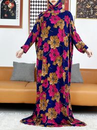 Ethnic Clothing 2024 Muslim Womens Hooded Abaya Turkey-African Prayer Garment Kaftan Dress With Hijab Floral Prints Dubai Saudi Robe In