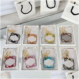 Colorf Leather Designer Keychain Anagram Womens Luxury Bag Charm Gold Keyring Stainless Steel Mens Fashion Key Chain Ring 8 Drop Deli Dh9Bj