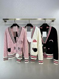 10016 2024 Runway Spring Summer Brand SAme Style Sweater White Black Pink Long Sleeve V Neck Fashion Clothes High Quality Womens weilaK168