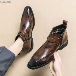 Boots Chelsea Boots for Men Brown Black Business Short Boots Ankle Square Toe Slip-On Solid Handmade Size 38-44