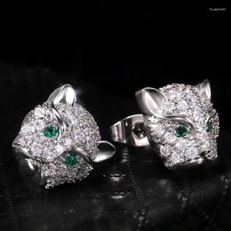 Stud Earrings Huitan Delicate Leopard Head With Green Eyes For Female Micro Paved CZ Stone Classic Animal Earring Jewellery