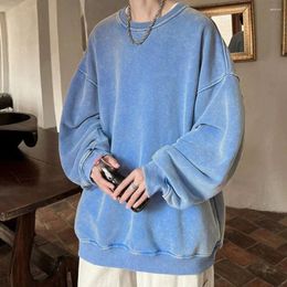 Men's Hoodies Crew Neck Sweatshirt Oversized Vintage Loose Solid Color Warm Pullover For Fall/winter Spring