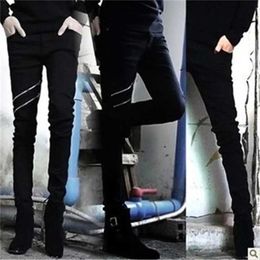 Men's Jeans Wholesale 2021 Mens Summer Thin Double Zipper Tight Youth Black Hip Hop Street 28-34 Q240427