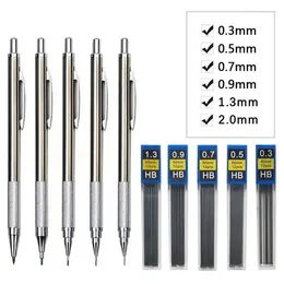 Metal Mechanical Pencil 0.3/0.5/0.7/0.9/1.3/2.0mm Drawing Automatic HB Set With Leads Office School Writing Art Supplies