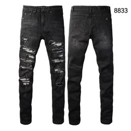 High-end quality AMI Men's Jeans Men's Designer High Street Ripped paint letter Jeans Retro Street casual tracksuit pants Jogging pants 8833