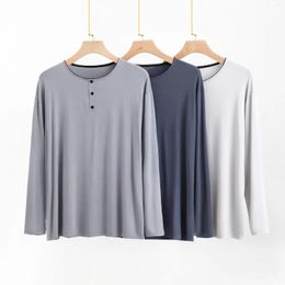 Men's Sleepwear Modal Pyjamas Tops For Men Round Neck Long Sleeve Simple Fashion One-Piece Underwear Draping Clothes