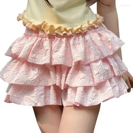 Women's Shorts Women Fashion Bloomers Summer Clothes Lolita Solid Color 3D Wrinkled Layered Ruffle Elastic Waist Short Pants