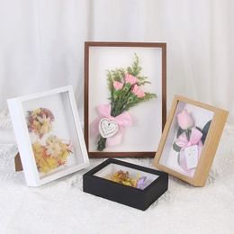 Multipurpose Deep 3d Frame for Dried Flowers Wooden Po 3cm Depth Nordic Shadow Box Picture Specimens Holder Wall Decor 240122