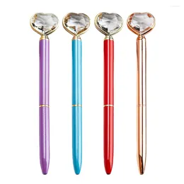 Love Heart Crystal Ballpoint Pen For Writing Luxury Cute Stationery Teacher School Accessories Metal Spinning Ball Point