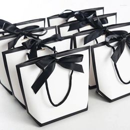 Gift Wrap 10pcs Simple White Paper Bags With Cardstock Multi-Size Handheld Packaging Kraft Black Edges