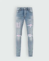 Designer Mens Jeans Split Denim Pants Slim Fit Casual Hip Hop Button Pant Men Elastic Womens Hole Purple Jean True 3RQ2