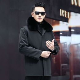 Designer Winter Mens Pie Overcoming Short Fur Coat with Hair Collar and Rabbit Inner Tank for Middle Old Age PT21