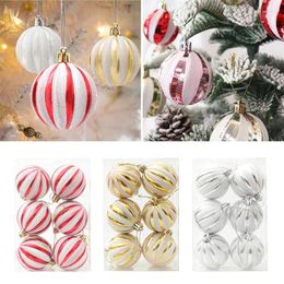 Party Decoration Navidad Decor 6pcs/box 6cm Red Gold Stripe Christmas Ball Ornament Xmas Tree Pendant For Home Year 2024