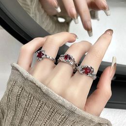 Cluster Rings Kpop Gothic Irregular Stone Y2K Aesthetic Red Ring For Women Egirl Vintage Punk Geometry Jewellery Accessories