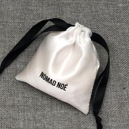 Gift Wrap 50pcs Personalised Satin Bag For Jewellery Packaging Print Name Drawstring Pouch Party Silk Bags Custom Logo Favours Eye Mask