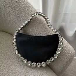 Shoulder Bags alf Moon Rinestones Sequin Bag Luxury Designer Purses For Women 2023 New Fasion Siny Diamond andbags Evening PartyH2422