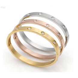 Trendy New Women Ladies Gold Plated Crystal Stone Cuff Bracelet Stainless Steel Jewelry Engraved Screw Bracelet Bangle