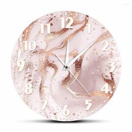 Wall Clocks Rose Gold Marble Pinkish Texture Printed Clock For Bedroom Luxury Pink Watercolour Background Contemporary Watch