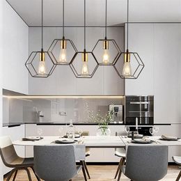 Pendant Lamps Modern LED Chandelier Hanging E27 Lamp Geometric Metal Frame Suitable For Creative Light Above The Table Bedroom198E