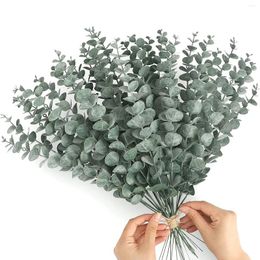Decorative Flowers 24PCS Artificial Eucalyptus Leaves Green Gold Fake Plant Branches Wedding Party Outdoor Home Garden Table Decoration
