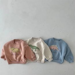 Autumn Kids Hoodies Cool Dinosaur Plus Fleece Children Pullover Comfortable Sweatshirt 240119