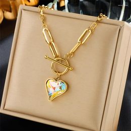 Charms MASA Fashion Titanium Steel Necklaces For Women Creativity Fantasy Colour Crystal Love Pendant OT Buckle Chain Necklace Jewery