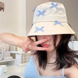 Korean Version Bowknot Fisherman Hat Cute Sweet Beauty Thin Sun Visor Hat Sun Protection Basin Hat Girl Ins Designer Style 240127