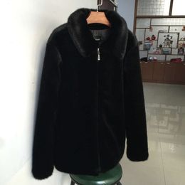 Black Mink Fur Coat Mens Faux Inverted Medium Length Lapel Collar and All in One Thickened Winter GTPS