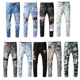 Pantaloni jeans da uomo Pantaloni hip-hop High Street Fashion Brand Retro Strappati Cuciture Designer Moto Equitazione Pantaloni slim Jeans Taglia 28 ~ 40 2C9I