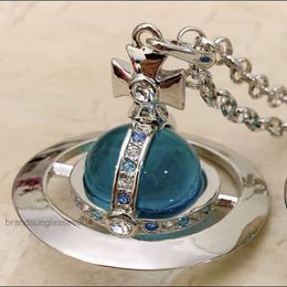 Designer Luxury Jewelry VivienenWestwoods Satellite Viviane Westwood Empress Dowager Western Large Stereo Saturn Orb20mm Crystal Ball Ufo Necklace Female Sweat