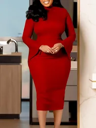 Casual Dresses Elegant Solid Flare Sleeves Pull On Pencil Dress Business Work Outfits For Women Oblique Collar Hip-skirt Bandage Midi