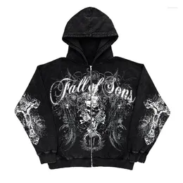 Men's Hoodies Fashion Letter Print Hoodie Women 2024 Trend Gothic Skull Zip Up Ins European And American High Street Y2k Sweatshirt