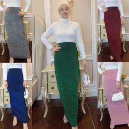 Ethnic Clothing Muslim Women Long Skirt Bodycon Pencil Maxi Skirts Stretch High Waist Buttom Dubai Kaftan Turkey Islamic Femme Dress Solid