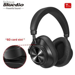 Cell Phone Earphones Bluedio T7+ Bluetooth Headphones Active Noise Cancelling Wireless Headset ANC sport earphone for phones support SD card slots YQ240202
