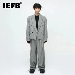 IEFB Elegant Suits For Men Fashion Korean Style Simple Shoulder Pad Suit Set Trend Male Woollen Blazers Loose Suit Pant 9C2659 240123