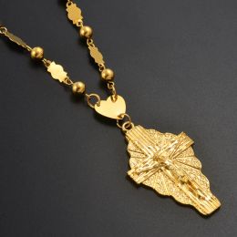 14k Yellow Gold Cross Pendant Ball Beads Chain Necklaces Men Women Hawaii Micronesia Chuuk Marshall Jewelry Crosses