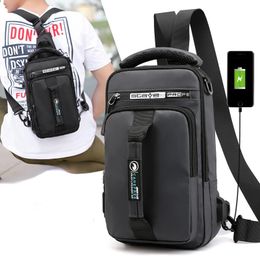 Fashionable Nylon Backpack Daypack Mens Cross Body Chest Bag with USB Charging Port Travel Mens Knapsack Rucksack Messenger Bag 240202